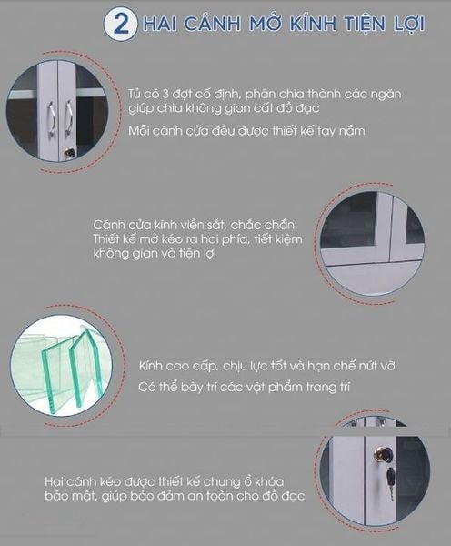 đặc điểm tủ văn phòng 2 cánh kính